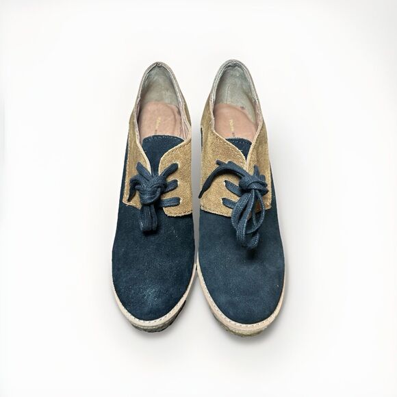 PILCRO Oxford Wedge Booties‎ Black Brown Lace Up Leather Suede Shoes Women's 6.5 - Picture 5 of 11